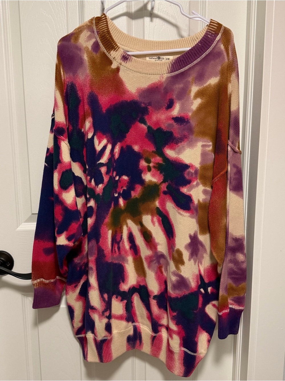 NATURAL LIFE Multicolor Tie-Dye Crewneck Sweater - Pink, Purple & Tan